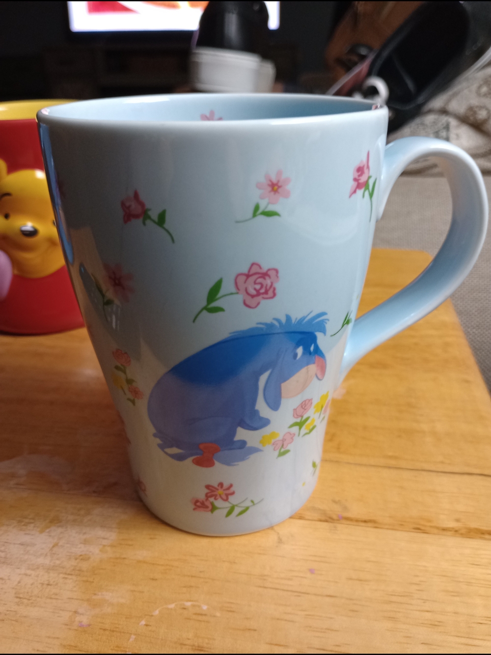 Disney Store Ceramic Mug with Soft Blue Interior and Red Handle